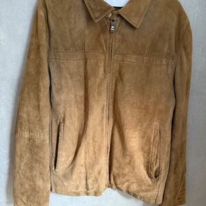 Hugo Boss Men's Cognac Brown Suede Leather Jacket – 100% Goat Leather